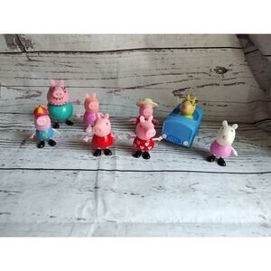Peppa Pig Figures Lot 8 Figures Car George Dad Peppa